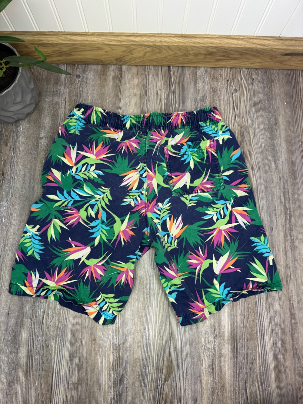 Lands' End Boys Tropical Leaf Print Multicolor Drawstring Shorts XL 14 to 16